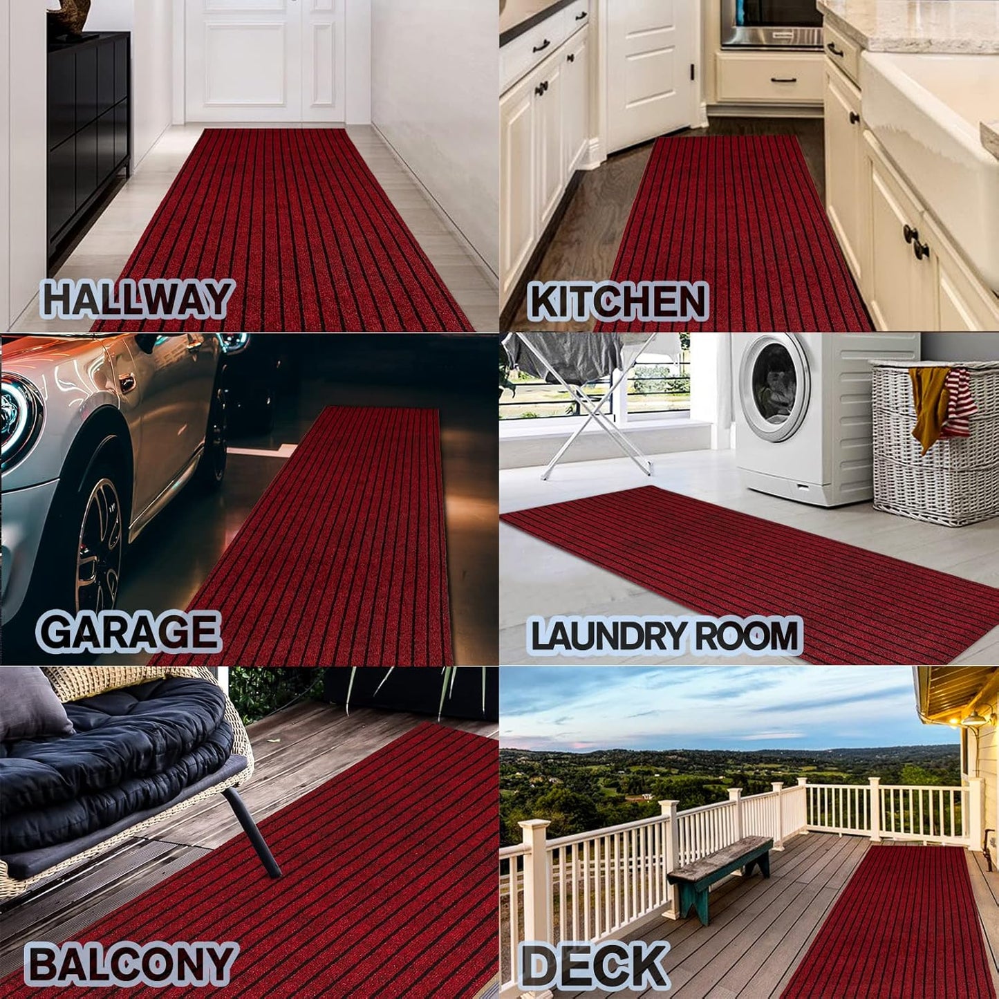 Custom Size Backed Non-Slip Area Rugs Runner, Easy Clean, Waterproof Runner Rugs for Hallway Entryway, Kitchen, Laundry, 4FT x 82FT, Red Stripe