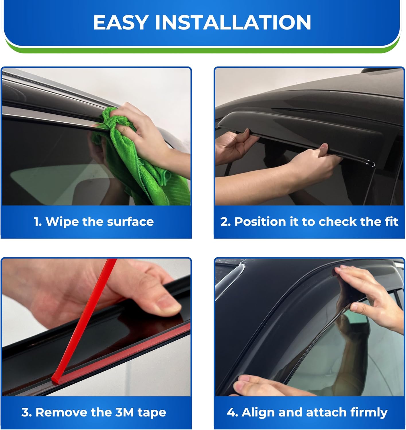 KPY Window Visor Compatible with Nissan Qashqai 2017-2021, Nissan Rogue Sport 2017-2024 (Only for Sport Model), 4PC Rain Guard Side Window Vent Deflector Tape-On Style, 2019 2020 2021 2022 2023 2024