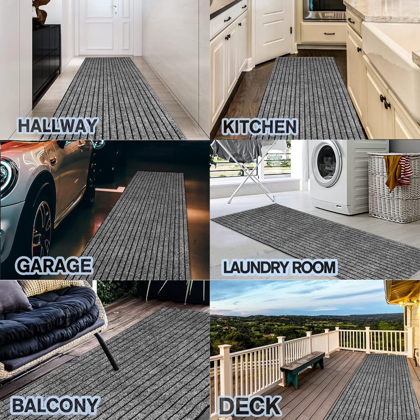 Custom Size Backed Non-Slip Area Rugs Runner, Easy Clean, Waterproof Runner Rugs for Hallway Entryway, Kitchen, Laundry, 4FT x 76FT, Gray Stripe