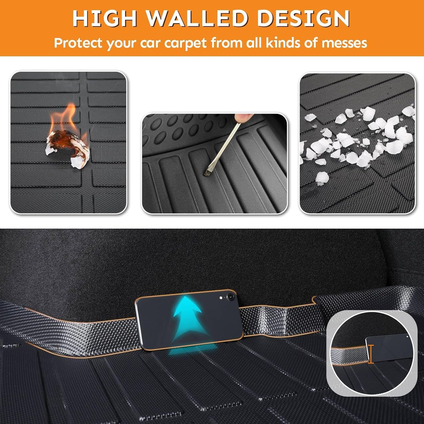 Binmotor-Floor Mats & Cargo Liner for Ford Bronco Sport 2021-2024 2025, All Weather Car Mats Bronco Sport, 1st & 2nd & Rear Cargo Mat, Rubber Mats Custom Fit for Bronco Sport Accessories