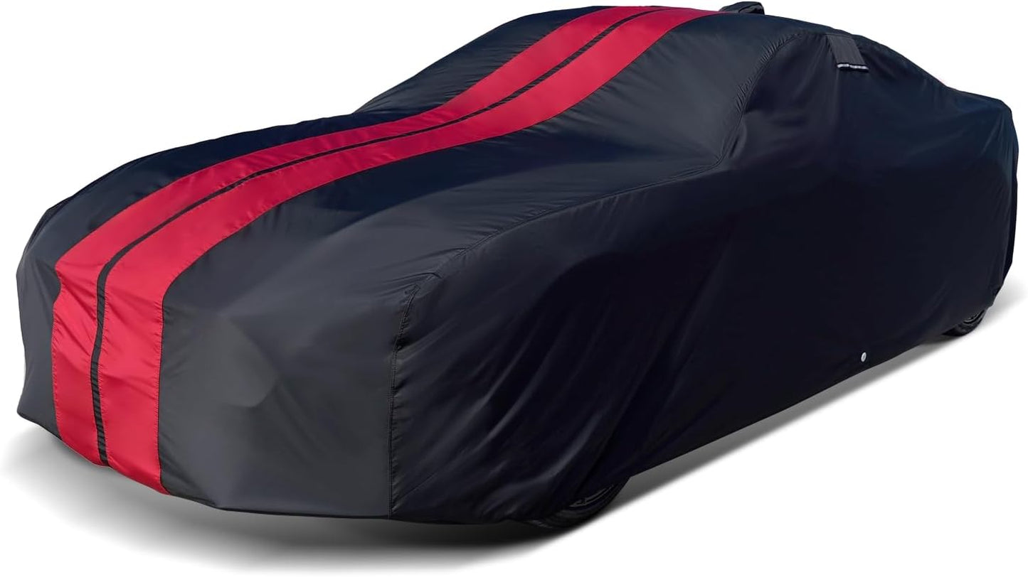 iCarCover Custom Car Cover for Chevy 150, 210 Wagon (1957) Waterproof All-Weather Rain Snow UV Sun Protector Full Exterior Indoor Outdoor Car Cover (Stripe - Black/Red)