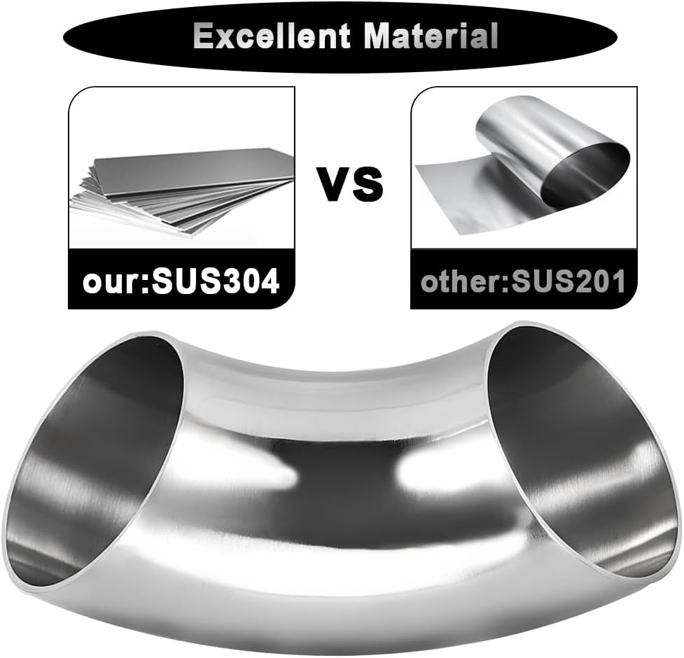Cotonake OD 5 Inch 90 Degree SS304 Stainless Steel Bend Tube Exhaust Elbow Pipe for Car Modified Exhaust System 5" Piping Silver Tone，Stair Handrail (1pcs)