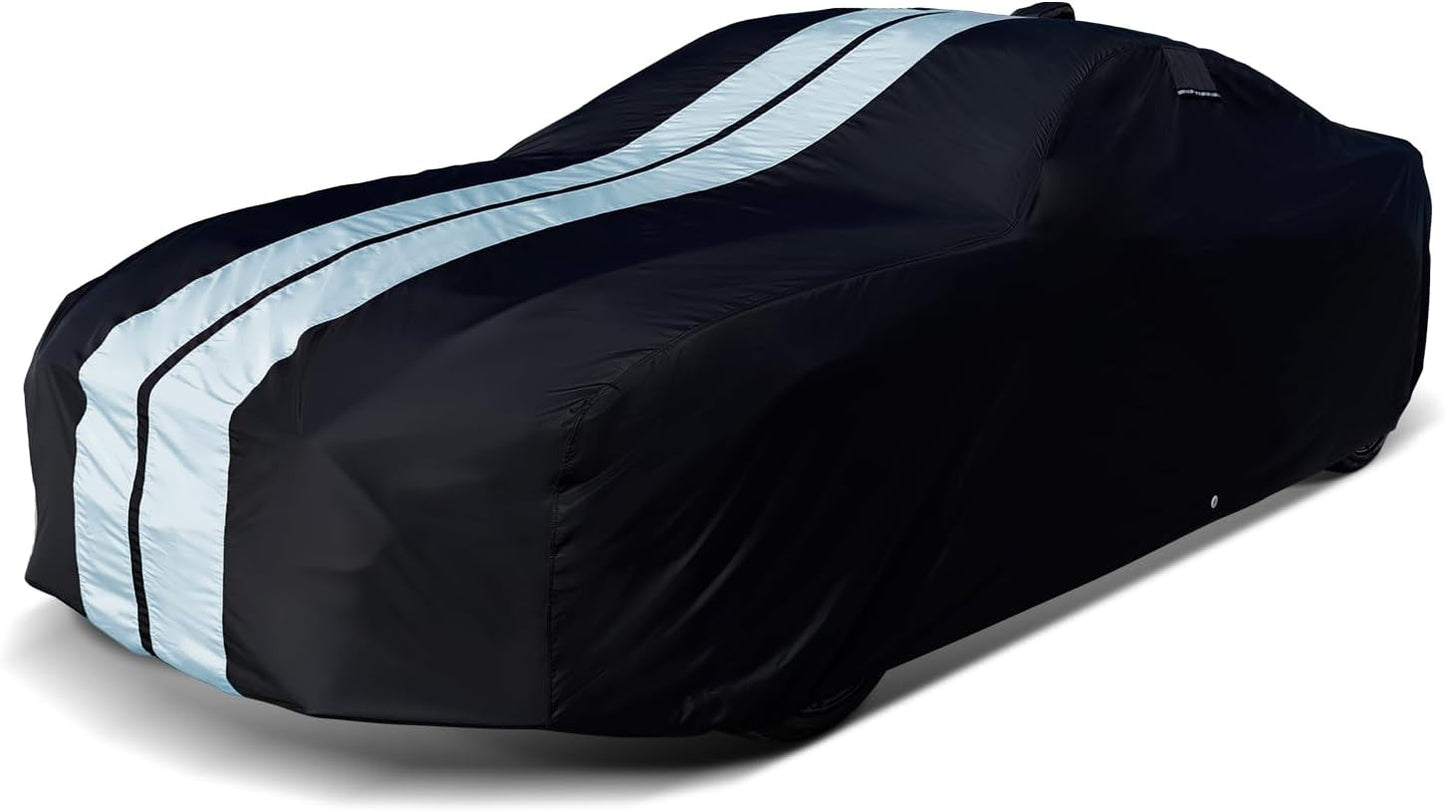 iCarCover Custom Car Cover for Pontiac Astre 2-Door, 4-Door (1975-1977) Waterproof All-Weather Rain Snow UV Sun Protector Full Exterior Indoor Outdoor Car Cover (Stripe - Black/Gray)