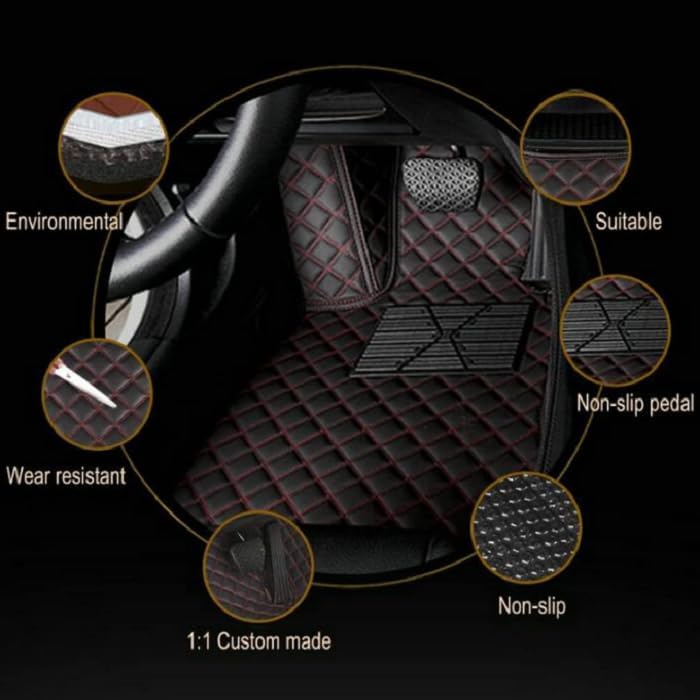Customized Personalized car Floor mats, All-Weather Luxury car Floor mats, Waterproof and Anti Slip Leather car Floor mat Lining, 95% Customized car, Truck, and SUV Floor mats (Border Yellow Stripe)
