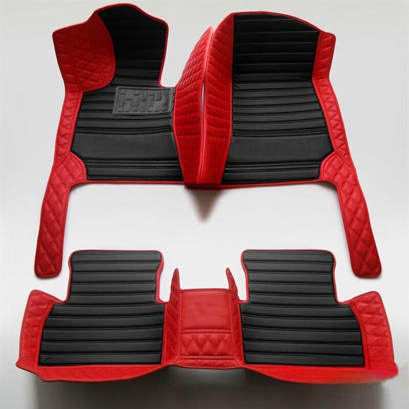 Custom Artificial Leather Waterproof All-Weather Car Floor Mats Fit for 99% Sedan SUV Sports Car Vehicle Car Mat (Red Black Stripe)