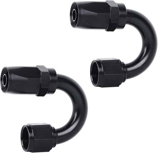 LokoCar 6AN Hose End Fitting 180 Degree Swivel For CPE Braided Hose Black 2Pcs
