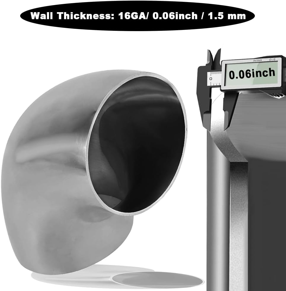 Cotonake OD 3.5 Inch 90 Degree SS304 Stainless Steel Bend Tube Exhaust Elbow Pipe for Car Modified Exhaust System 3.5" Piping Silver Tone，Stair Handrail (1pcs)