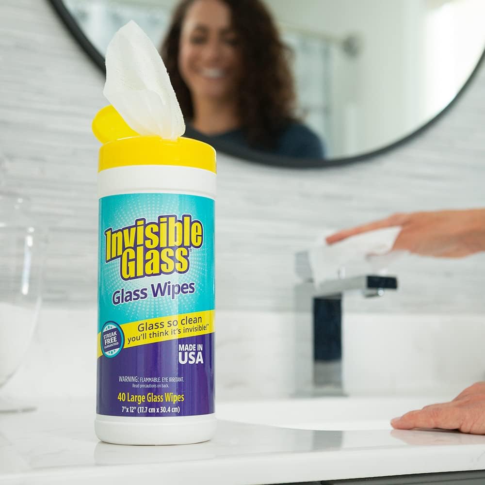 Invisible Glass 90160 Glass Cleaning Wipes Perfect for Cleaning Mirrors, Windows, and Windshields at Home, in Your Car, or at the Office, Streak-Free, Tint-Safe, Lint-Free, 40 Wipes, Pack of 1