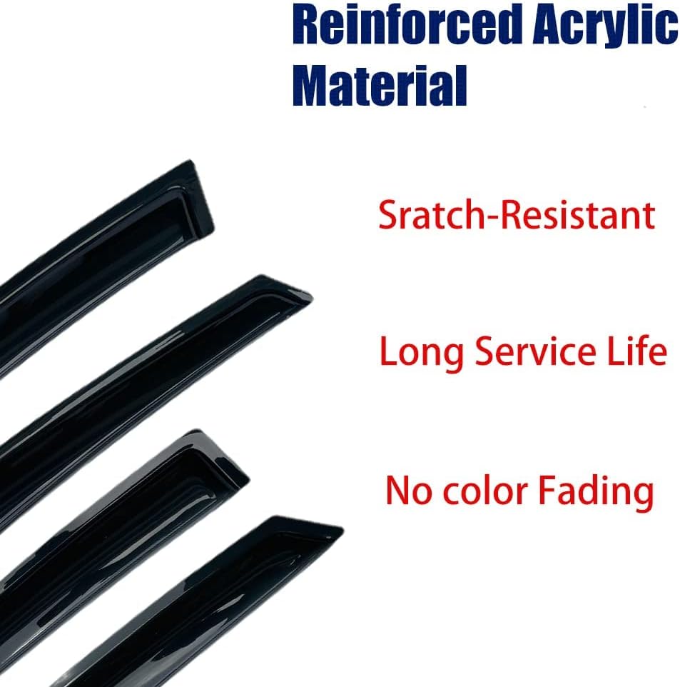 94293 Side Window Wind Vent Deflector, 4pcs Out-Channel Tape-On Dark Smoke Rain Guards Set, Window Visor fit for 2011-2019 Ford Explorer