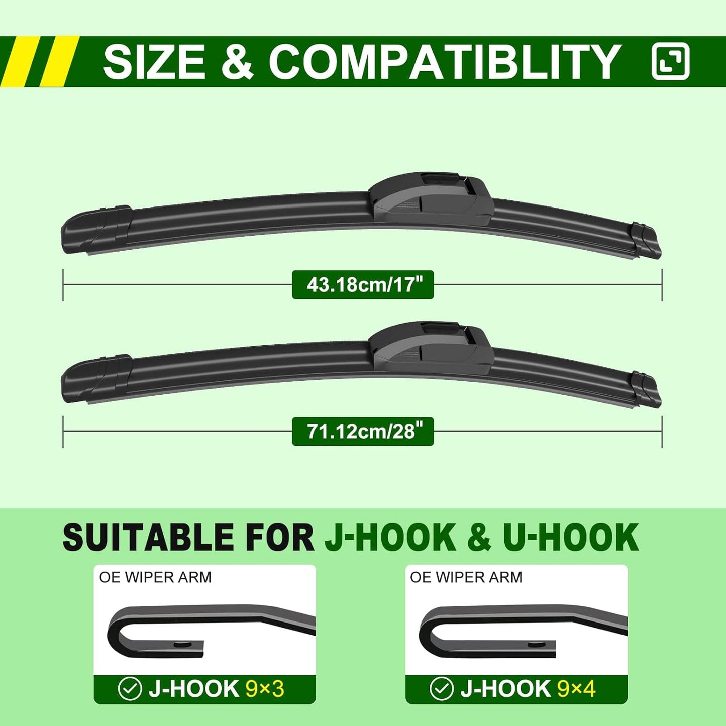 QUALITY 28in + 17in Premium All-Season Windshield Wiper Blades for Original Equipment Replacement(Set of 2)