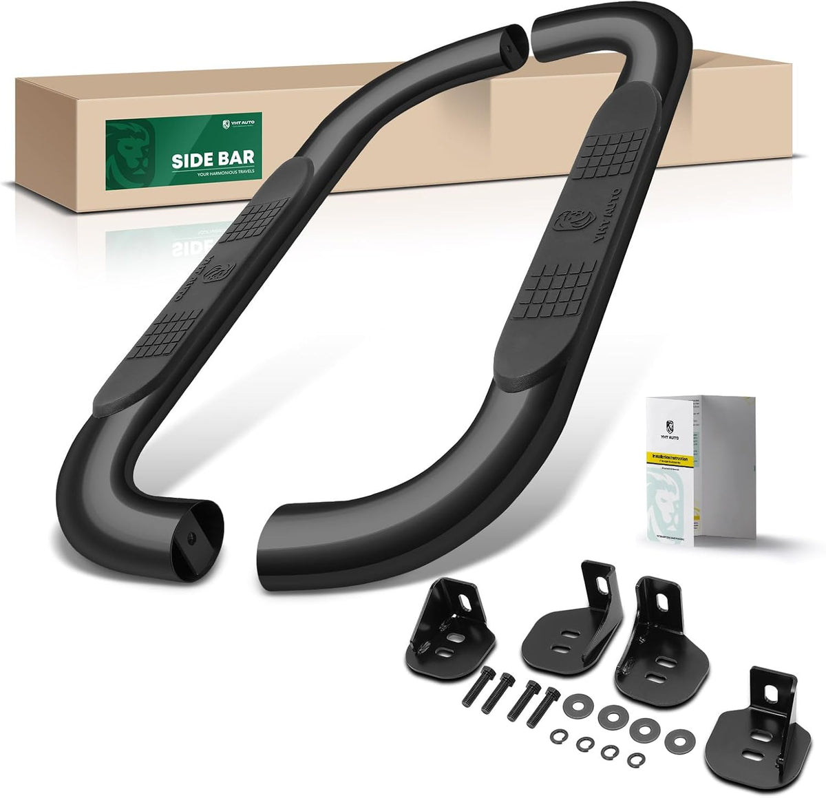 YHTAUTO 4 Inch Running Boards Side Step Bars Fit Chevy & GMC Models - Silverado, Sierra 1500/2500 HD/3500 HD 1999-2018 - Standard/Regular Cab, 90-Degree Bent End Steel Black Powder Cab Side Step Rails