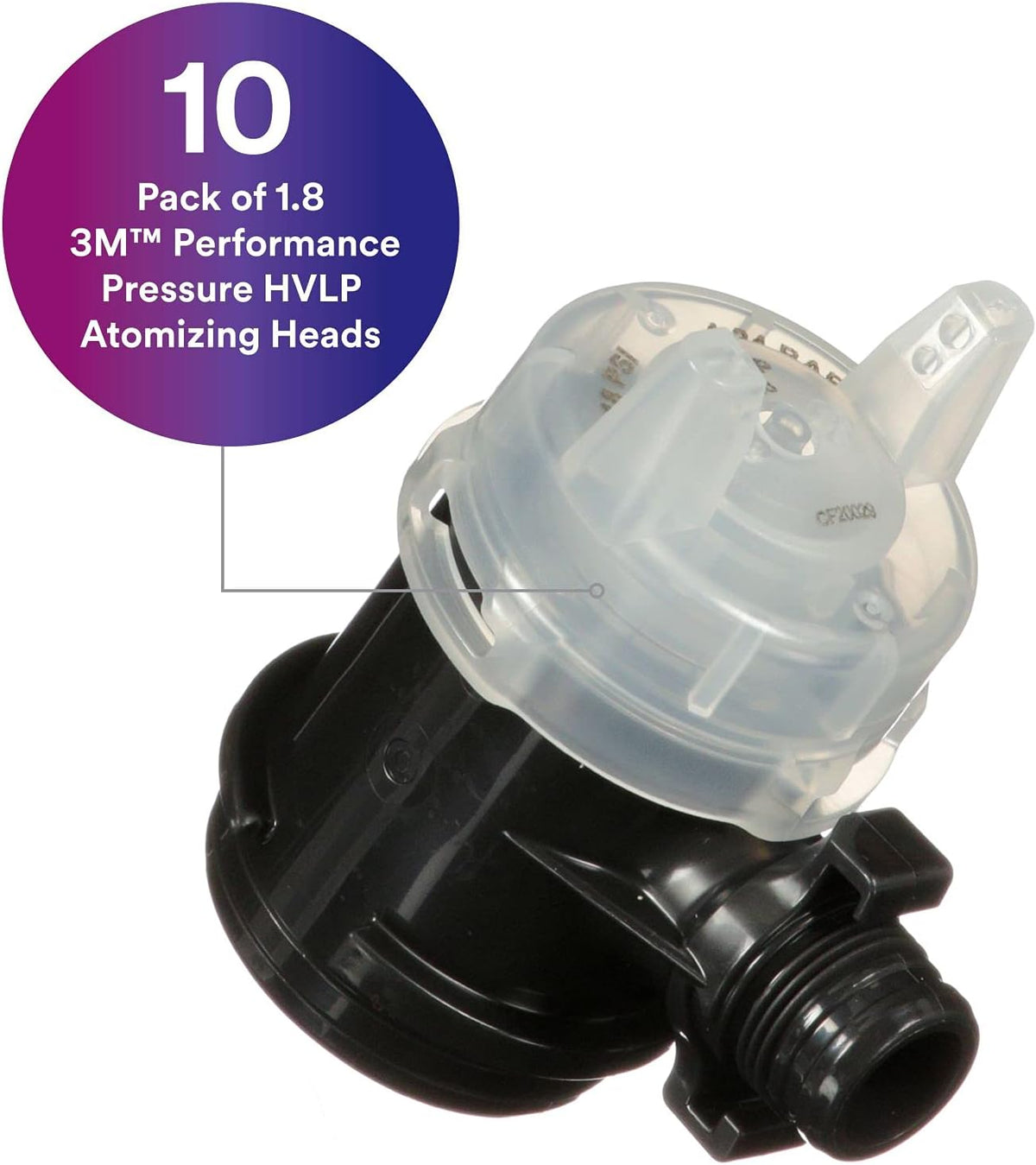 3M Performance Pressure HVLP Atomizing Head Refill Kit, 26818, Size 1.8, Clear, for use Performance Industrial Spray Gun, 10 Pack