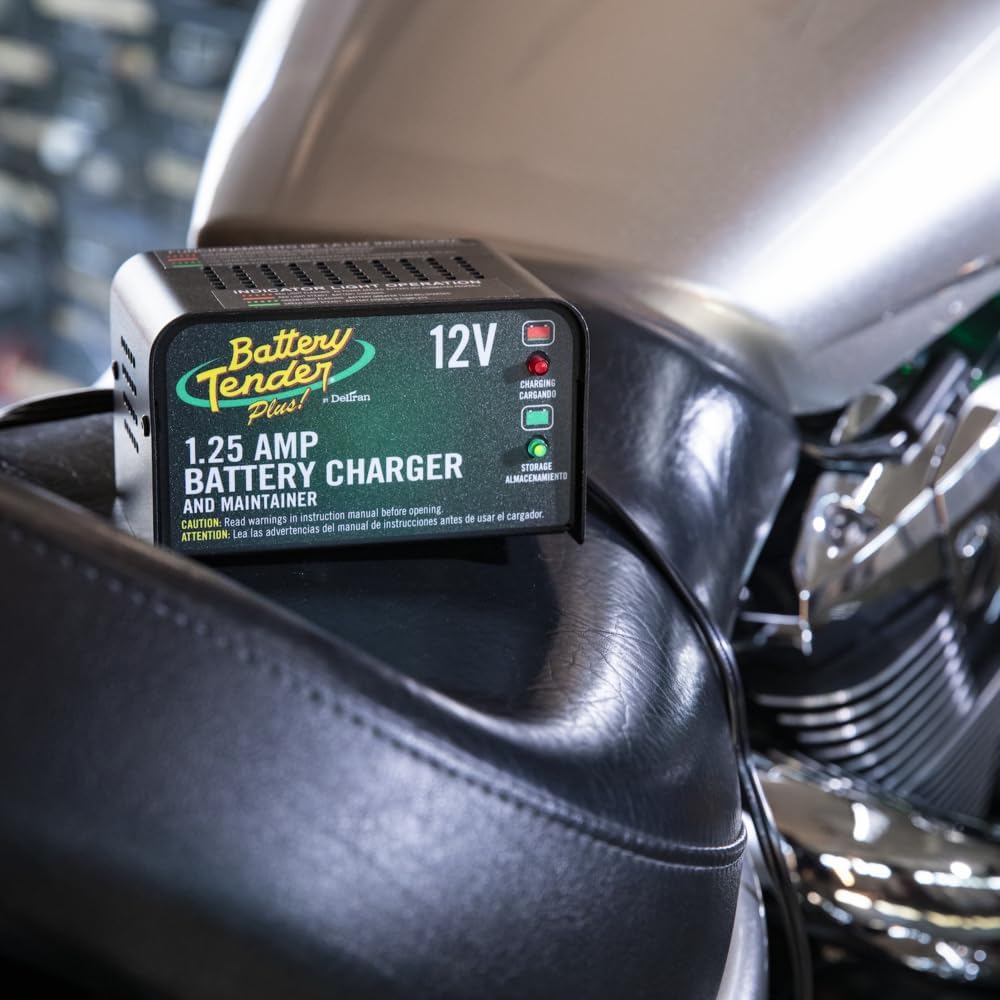 Battery Tender Plus 12V 1.25 AMP Car & Motorcycle Battery Charger and Maintainer, Float Charge for Automotive, and ATVs - Smarter Than a Trickle Charger
