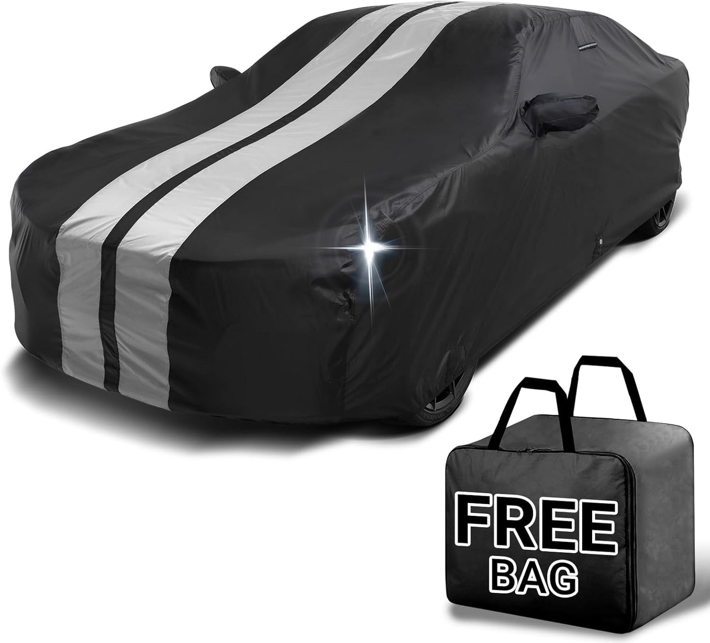 iCarCover Custom Car Cover for Buick Riviera (1989-1993) Waterproof All-Weather Rain Snow UV Sun Protector Full Exterior Indoor Outdoor Car Cover (Stripe - Black/Gray)
