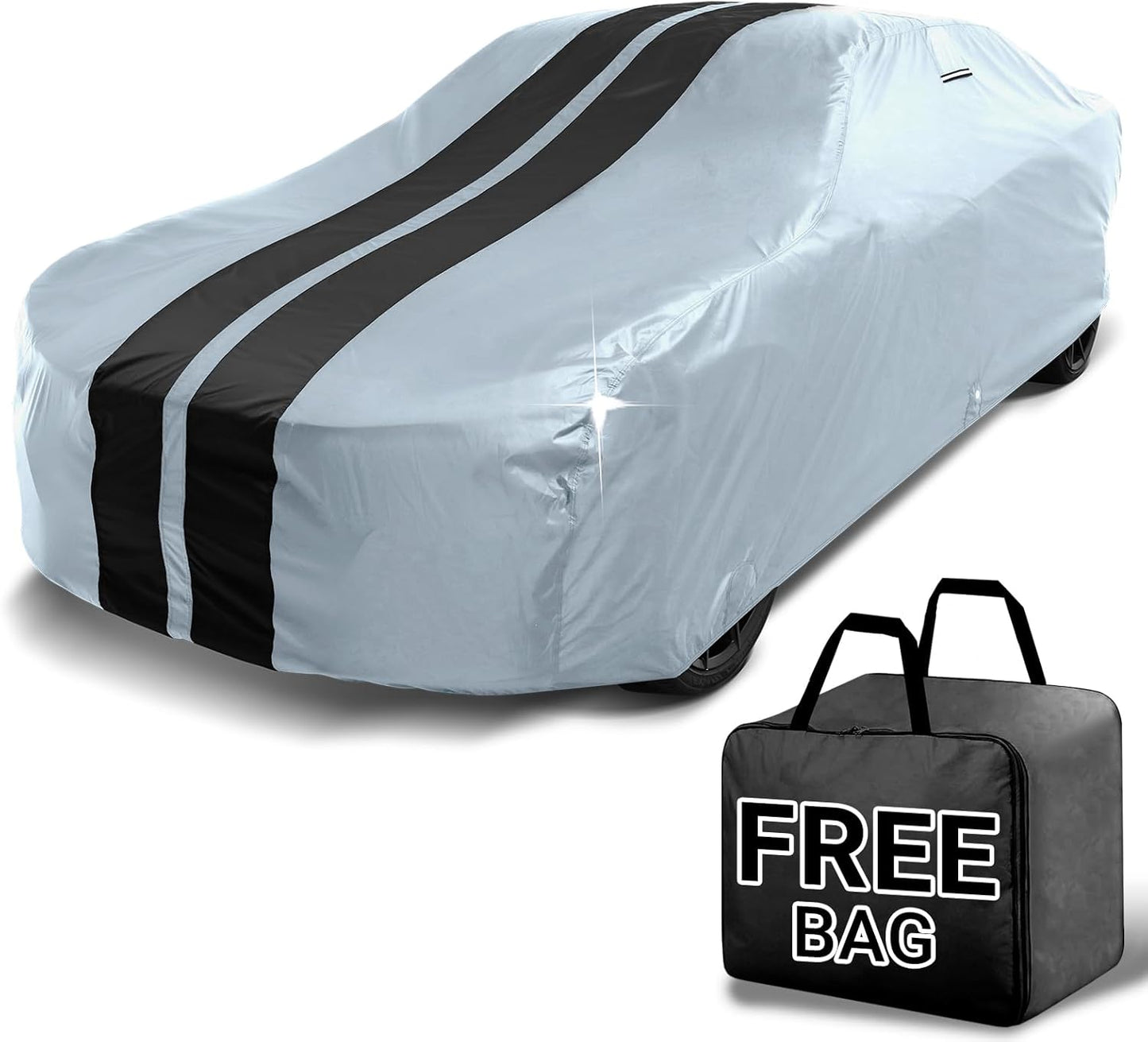 iCarCover Custom Car Cover for Buick Special (1964-1969) Waterproof All-Weather Rain Snow UV Sun Protector Full Exterior Indoor Outdoor Car Cover (Stripe - Gray/Black)
