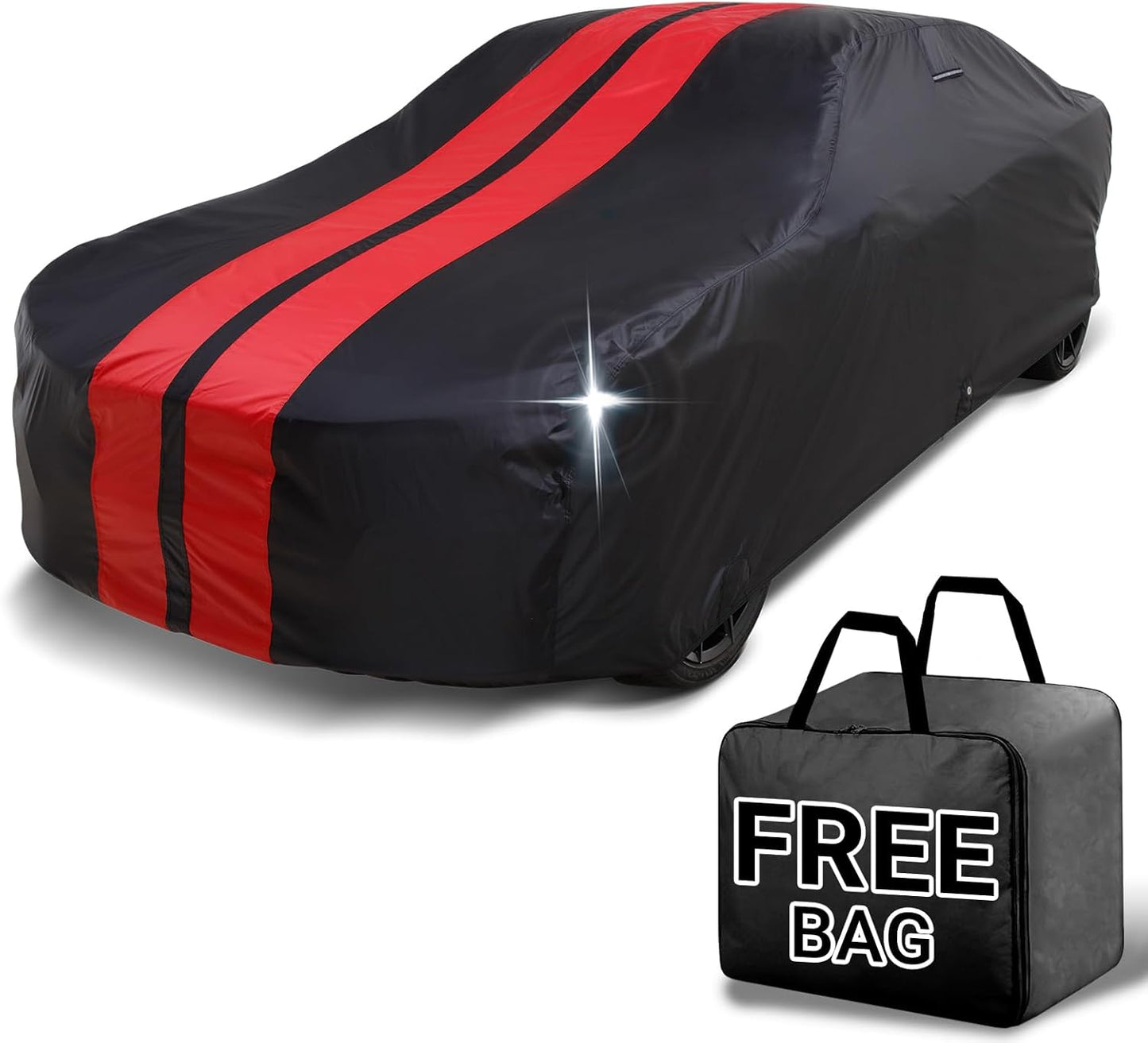 iCarCover Custom Car Cover for Buick Century Wagon (1973-1977) Waterproof All-Weather Rain Snow UV Sun Protector Full Exterior Indoor Outdoor Car Cover (Stripe - Black/Red)