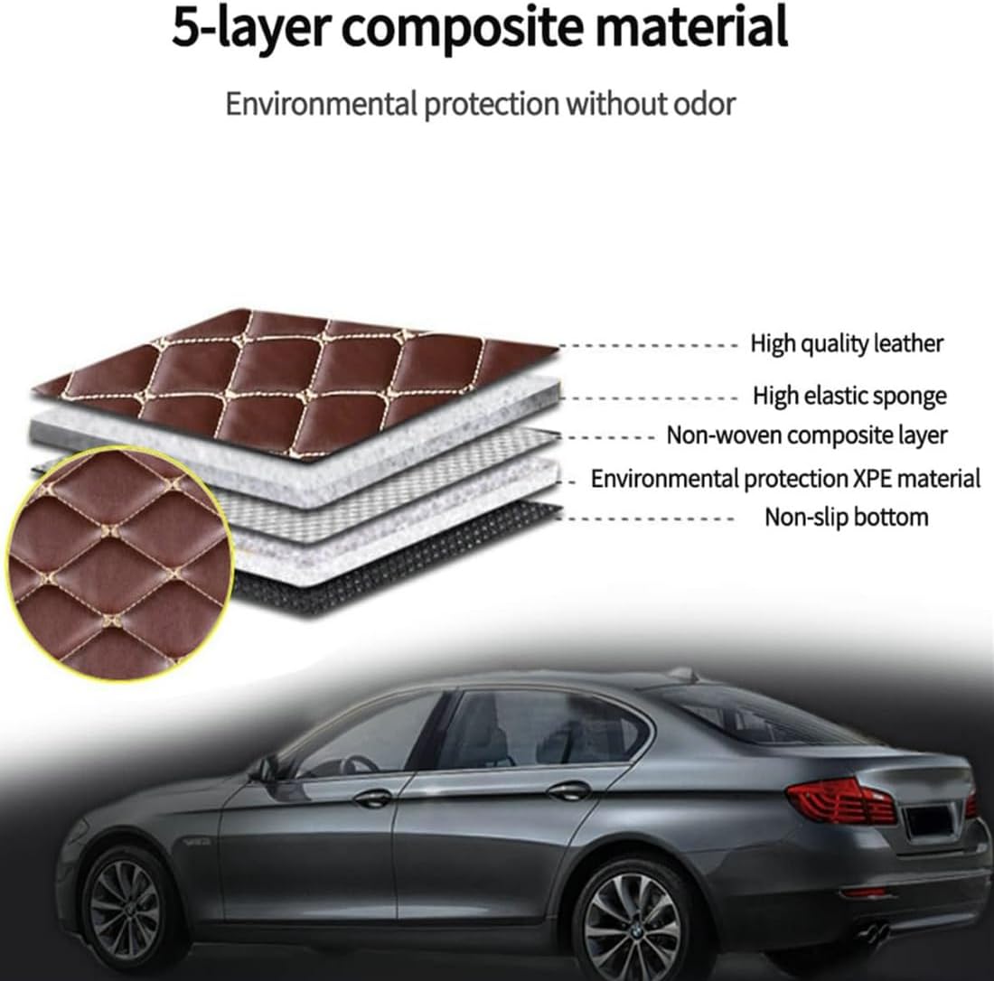 Custom Personalized Floor Mats for Cars，Luxury Full Coverage All Car Floor Mats，Anti-Slip Leather Car Mat Set ，Custom Floor Mats for 99% of Cars, Trucks & SUVs. (Light Brown and Black)