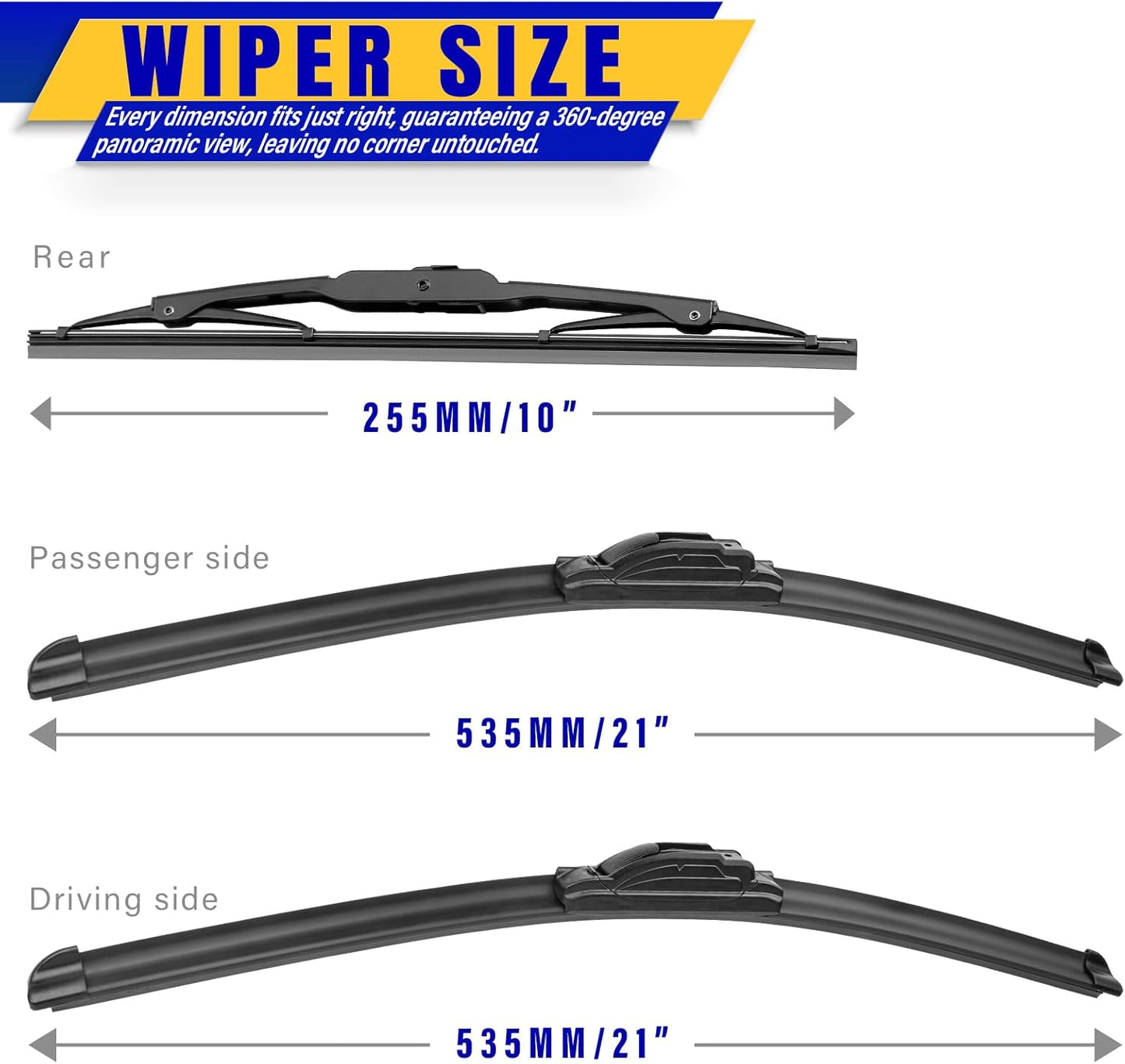 3 wipers Replacement for 2007-2017 Jeep Patriot, Windshield Wiper Blades Original Equipment Replacement - 21"/21"/10" (Set of 3) UJ HOOK