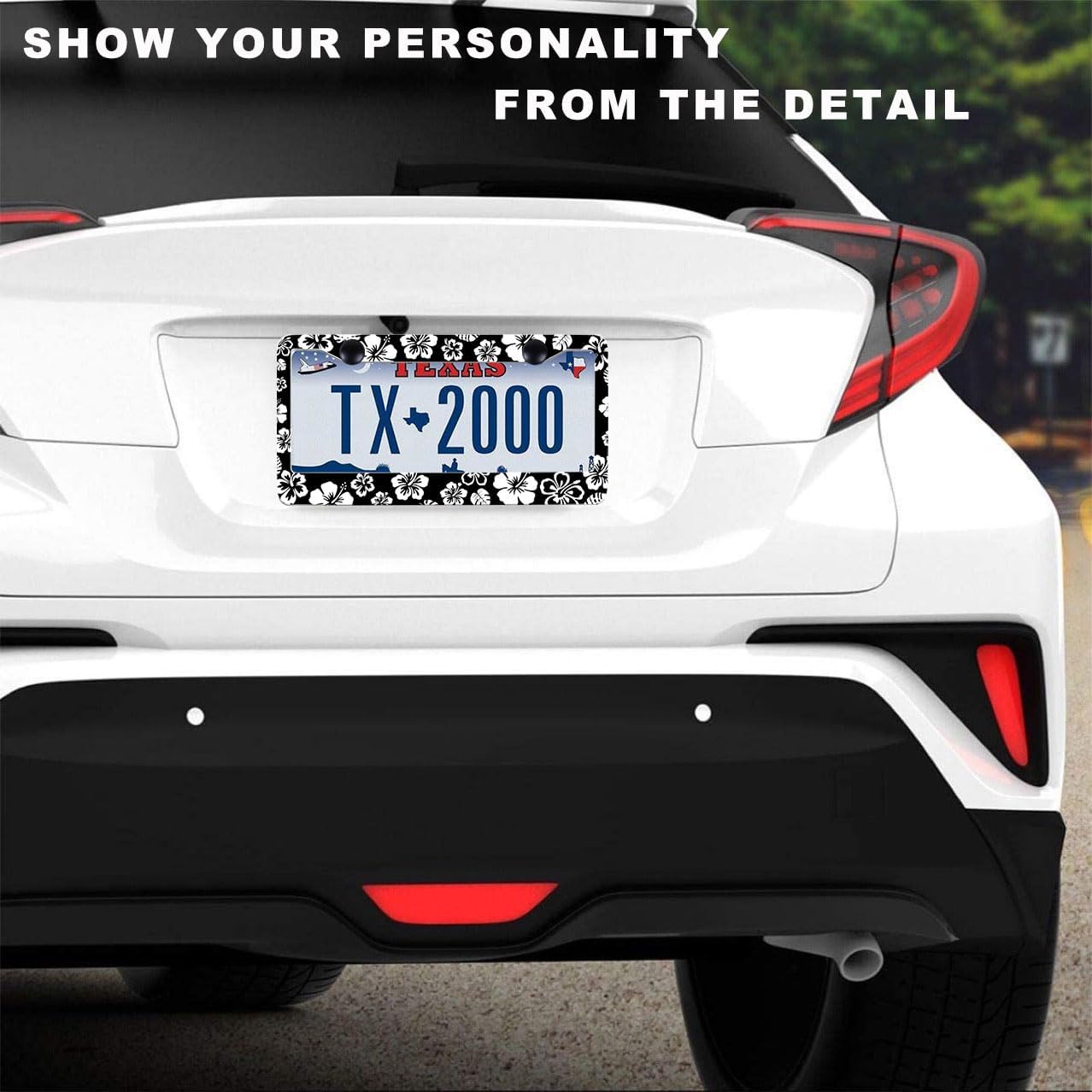 2 Pack Hibiscus License Plate Frame-Rustproof Aluminum White Hibiscus Floral Car Tag Holder Bracket for Women Men, Hibiscus Car Accessories with Screws Included