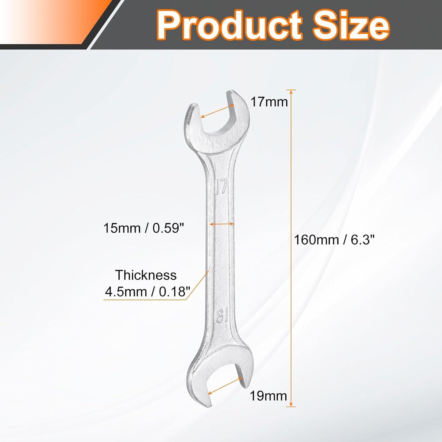 HARFINGTON Double Open End Wrench 17mm x 19mm Metric 15 Degree Offset Angle Small Flat Head Wrench Galvanizing Open Ended Spanner for Automotive Repair Furniture Assembly