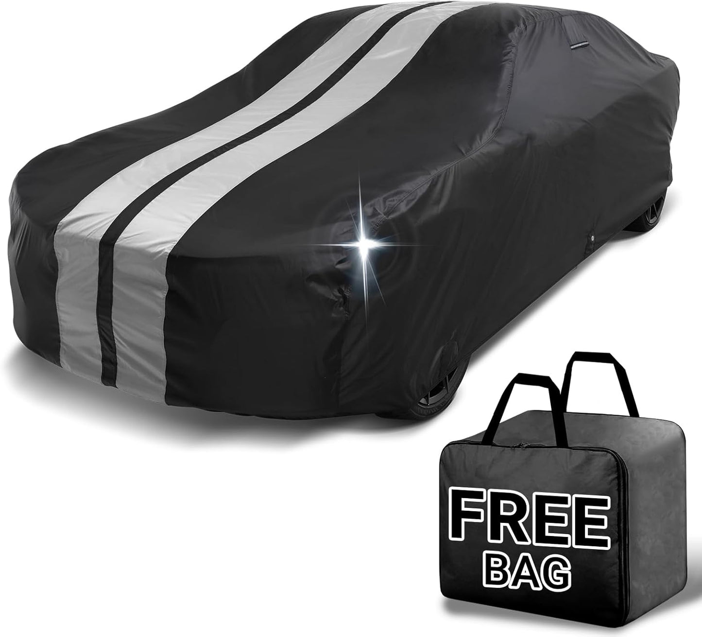 iCarCover Custom Car Cover for Chevy Monte Carlo (1978-1988) Waterproof All Weather Rain Snow UV Sun Protector Full Exterior Indoor Outdoor Car Cover (Stripe - Black/Gray)