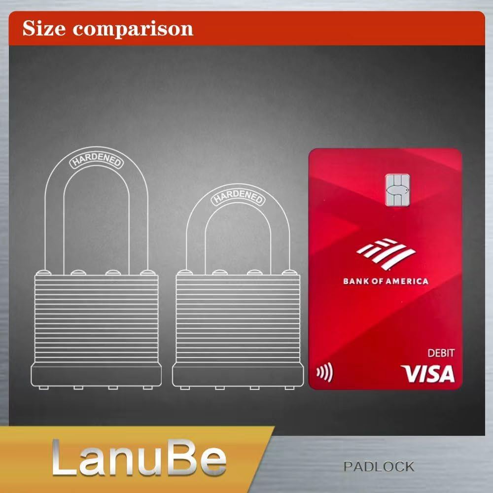 LanuBe Lock Laminated keyed Padlock (1-9/16", 40mm), keyed Alike Locks, Long Shackle,Marked Black Plastic Hoop, Pack of 60