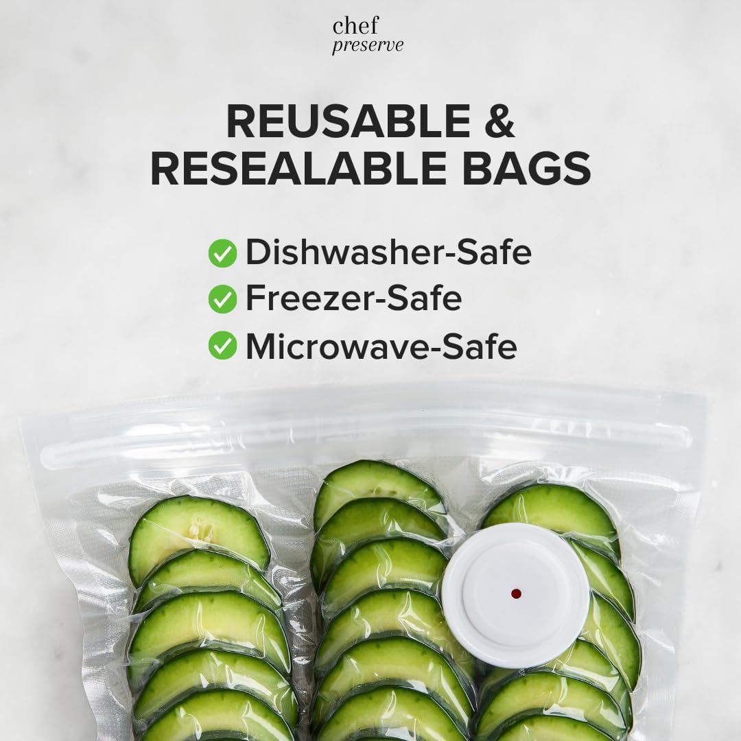 Chef Preserve Compact Vacuum Sealer for Food (Vacuum Sealer Machine + 20 Reusable Vacuum Bags) Powerful Handheld Vacuum Sealer Machine, Seal Meal Saver, Portable Food Sealer