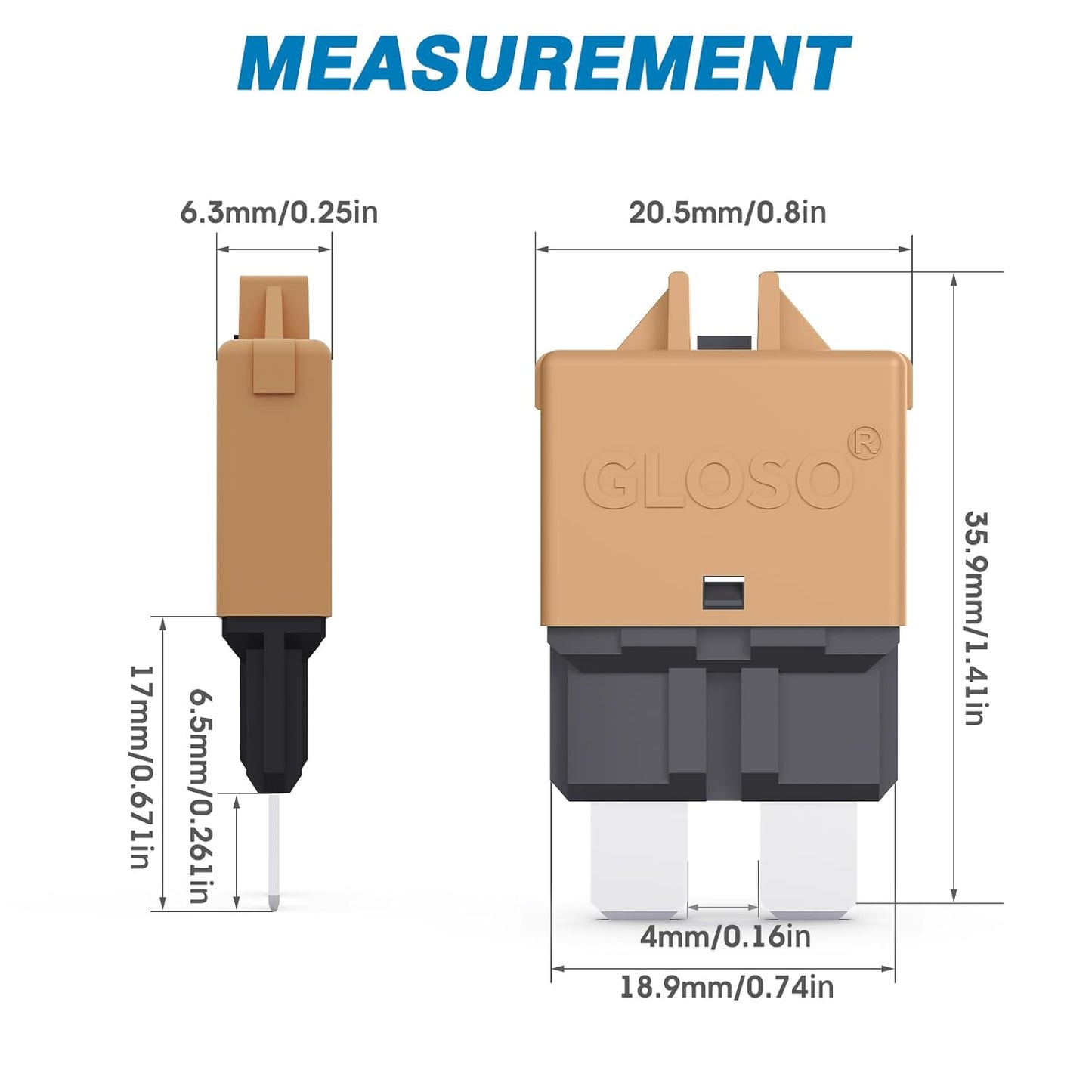 GLOSO Circuit Breaker Blade Fuse E39 (T3) Manual Reset Fuse for Car Truck RV Automotive Marine Boat Trolling Motor & Custom Wiring Audio Battery Protection/Low Profile ATC/ATO (25A - 1 Pack)