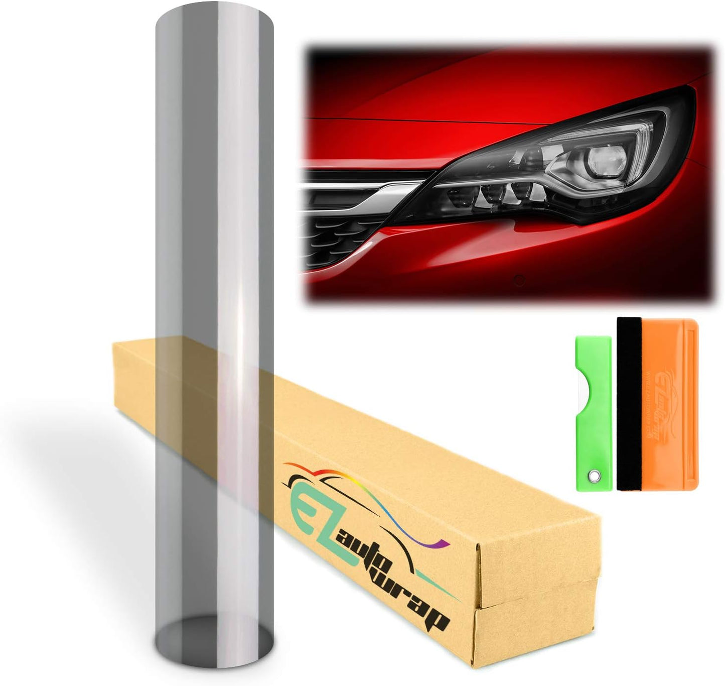 EZAUTO WRAP Free Tool Kit 12"x24" (1FT x 2FT) Glossy Light Black Smoke Headlight Taillight Fog Light Side Marker Vinyl Tint Film Self Adhesive