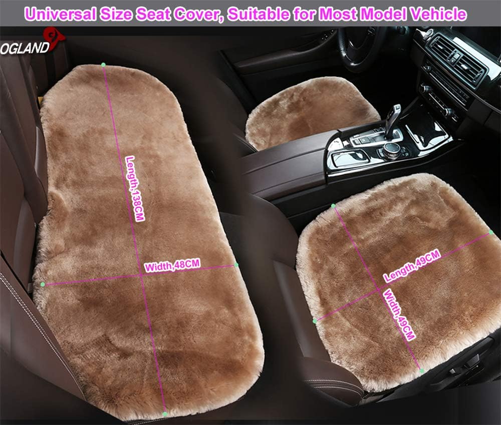 Fluffy Genuine Sheepskin Car Back Seat Cover for Auto Fuzzy Interior Accessories with Soft Wool Eco-Friendly Natural Fur Non-Slip (Misty Gray, Back)