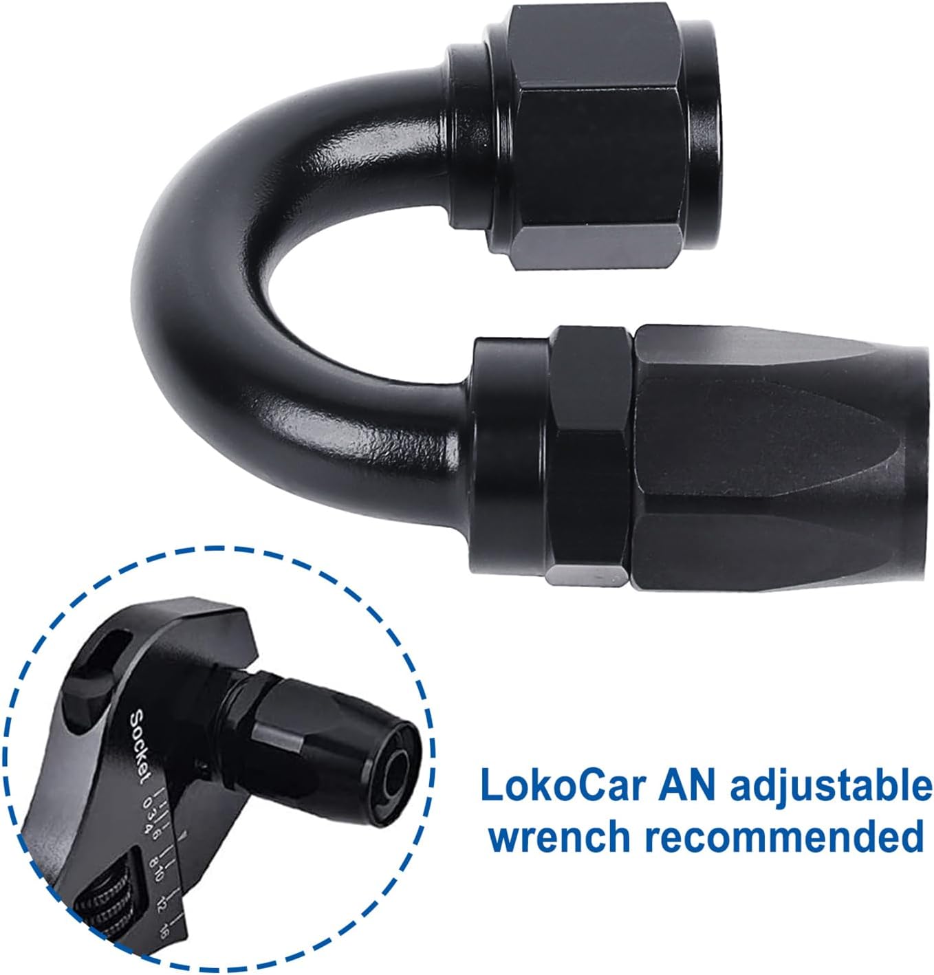 LokoCar 8AN Hose End Fitting 180 Degree Swivel For CPE Braided Hose Black 2Pcs