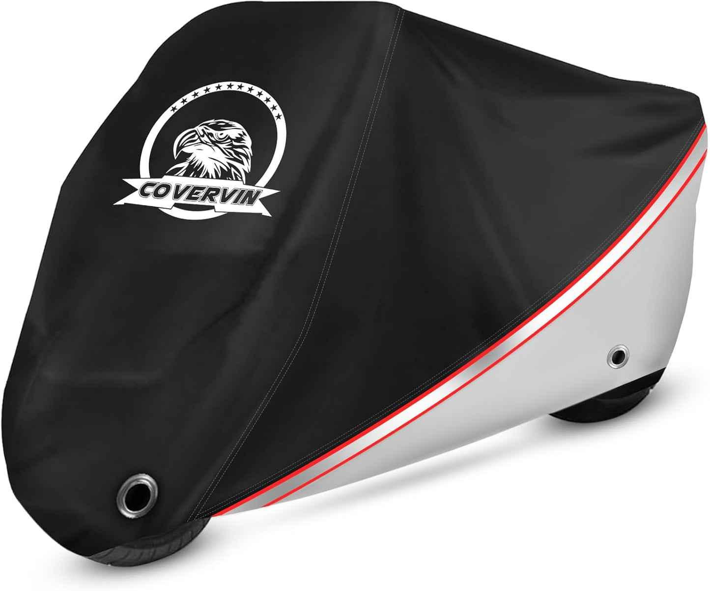 COVERVIN Motorcycle Cover, All Weather Outdoor Waterproof Night Protection with Reflective Strips, Locking Holes and Storage Bag for 86 Inch Suzuki, Kawasaki, Honda, Harley-Davidson(Silver M)