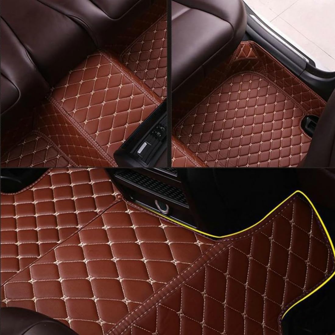 Custom Personalized Floor Mats for Cars，Luxury Full Coverage All Car Floor Mats，Anti-Slip Leather Car Mat Set ，Custom Floor Mats for 99% of Cars, Trucks & SUVs. (Black Yellow)