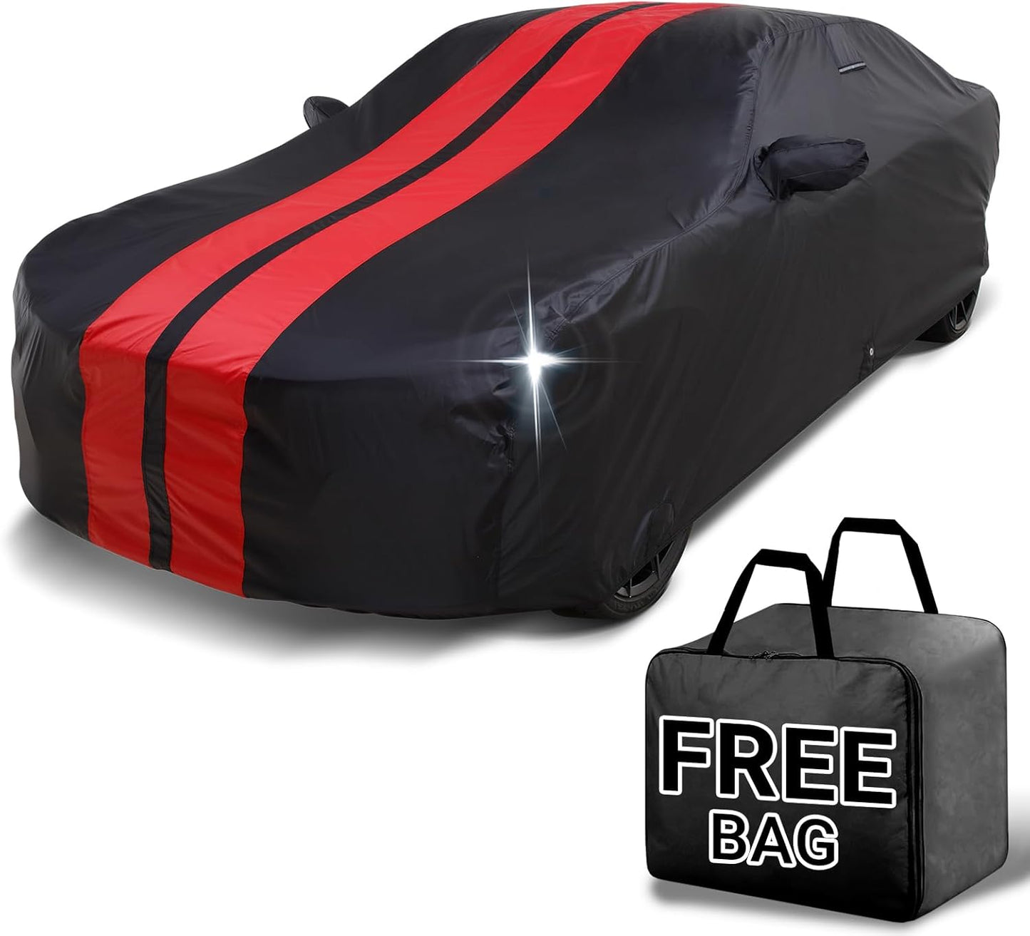iCarCover Custom Car Cover for Chevy Prizm (1998-2002) Waterproof All Weather Rain Snow UV Sun Protector Full Exterior Indoor Outdoor Car Cover (Stripe - Black/Red)