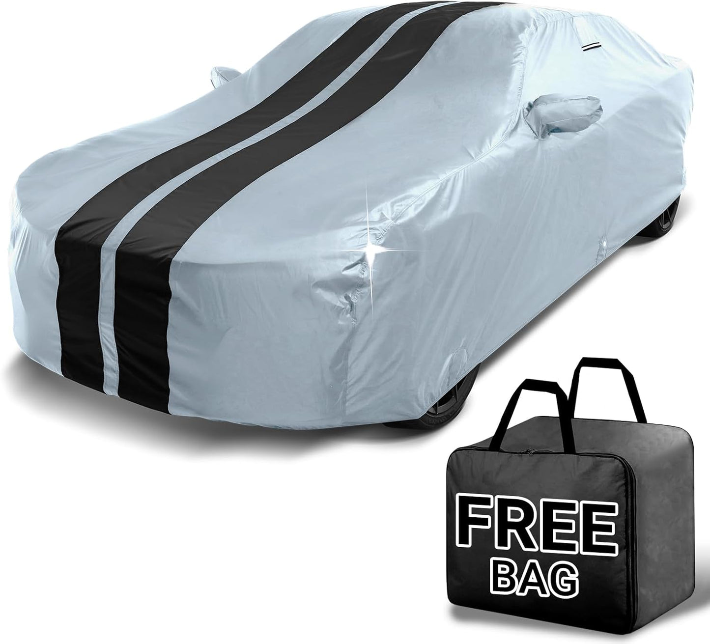 iCarCover Custom Car Cover for Chevy Monte Carlo (1995-2007) Waterproof All Weather Rain Snow UV Sun Protector Full Exterior Indoor Outdoor Car Cover (Stripe - Gray/Black)