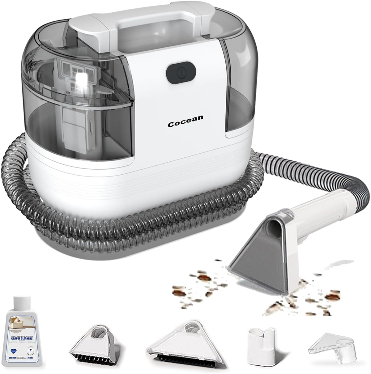 COCEAN Multi-Purpose Portable Carpet and Upholstery Cleaner, Carpet Cleaner Machine Powerful Suction Spot Cleaning, Deep Stain Cleaning for Carpet, Car Seats, Pets, Couches, with Dual Size BrushHead