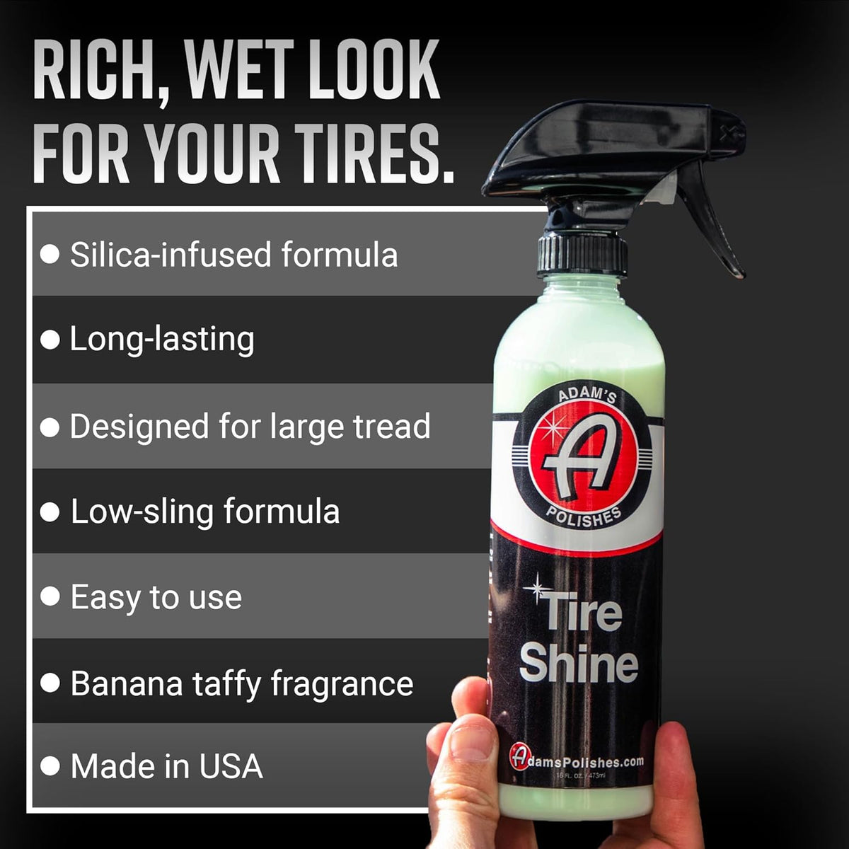 Adam's Polishes Tire Shine Combo - Spray Tire Dressing W/ SiO2 For Non Greasy Car Detailing | Use W/Tire Applicator After Tire Cleaner & Wheel Cleaner | Gives A Ceramic Coating Car Wax