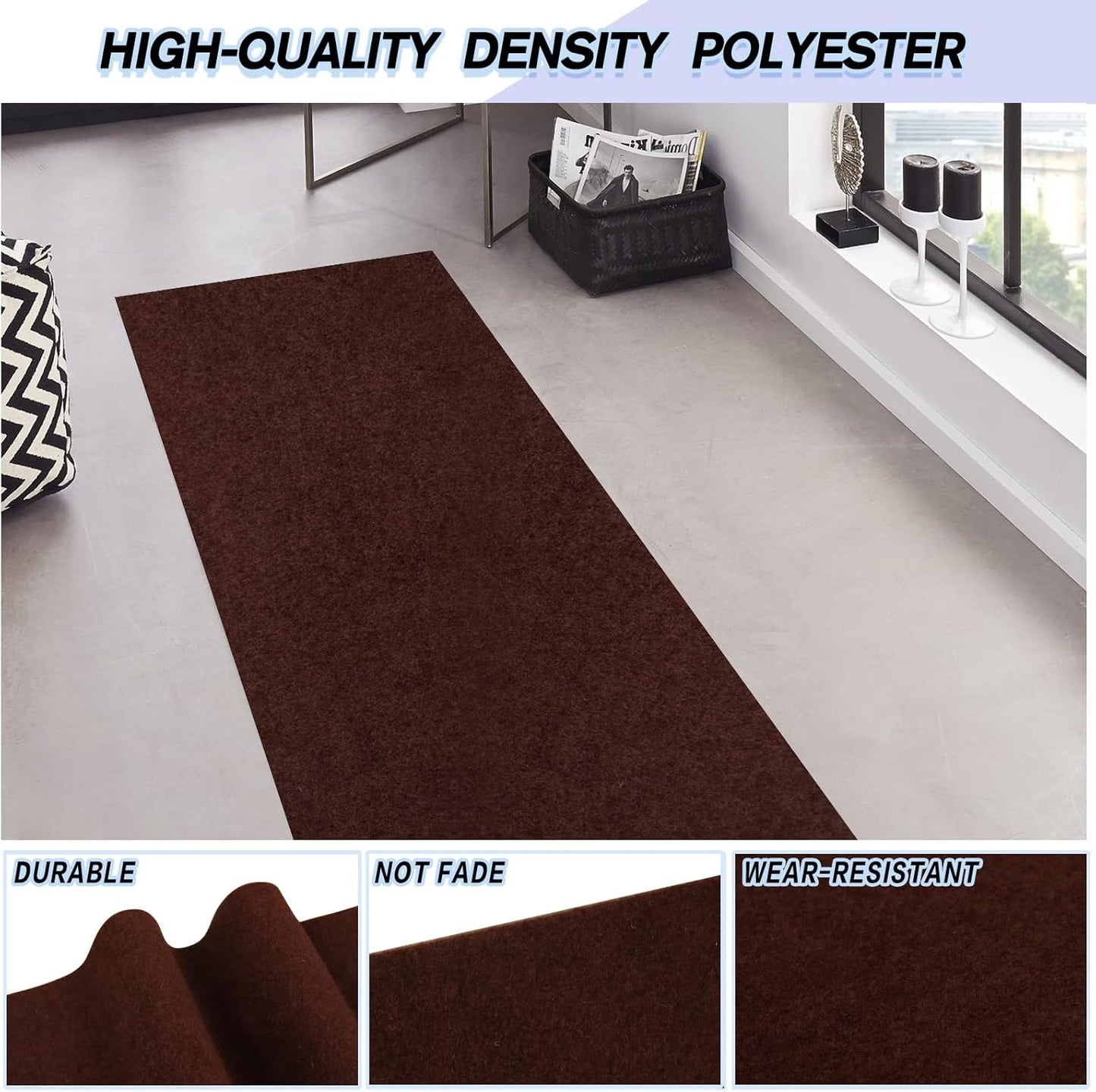 Custom Size Backed Non-Slip Area Rugs Runner, Easy Clean, Waterproof Runner Rugs for Hallway Entryway, Kitchen, Laundry, 4FT x 27FT, Brown
