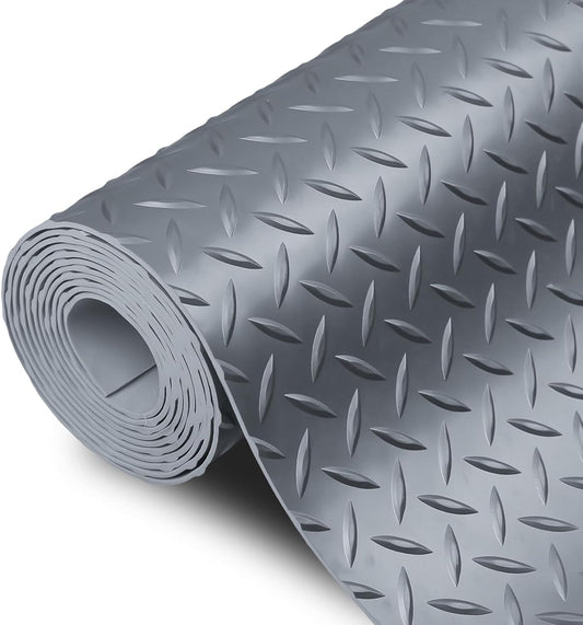 SEAL 4 x 8 Ft Premium Garage Floor Mat, Solid 2.8mm Thick Gray Commercial Grade Heavy Duty Parking Mat for Garage Floor, Golf Cart Parking, Water/Stain Resistant Floor Runner (Embossed Diamond Plate)