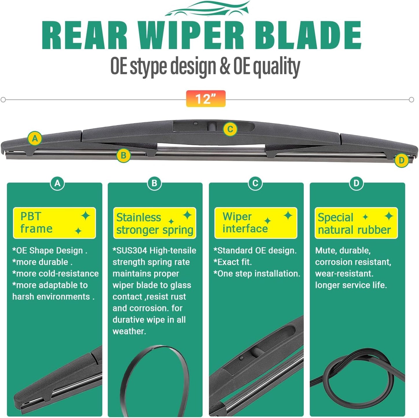 26" 18" 12" Windshield Wiper Blades Replacement for Nissan Murano 2017 2018 2019 2020 2021 2022 2023 2024 Premium All Weather Front Rear Wipers Set - OEM Quality (Pack of 3)
