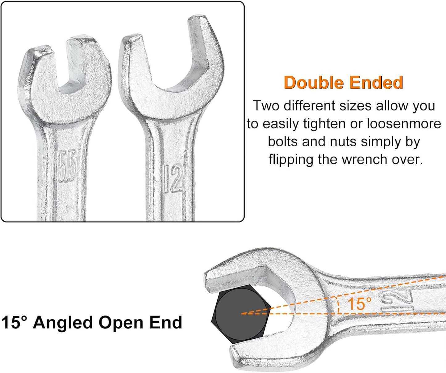 HARFINGTON 5pcs Double Open End Wrench 5.5mm x 7mm Metric 15 Degree Offset Angle Small Flat Head Wrench Galvanizing Open Ended Spanner for Automotive Repair Furniture Assembly