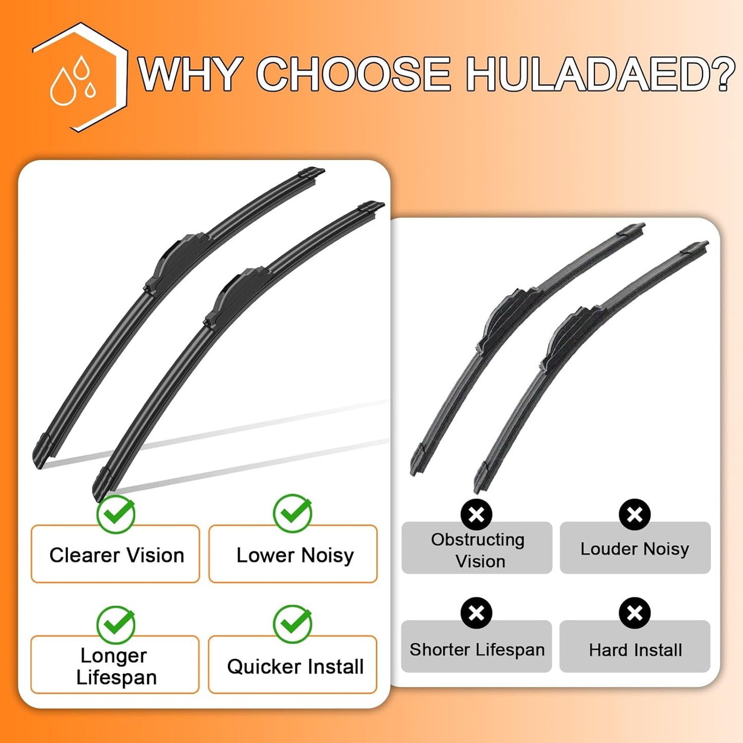 HULADAED® 26'' 18'' 12'' Windshield Wipers Replacement for Kia Telluride 2023-2020 Sedona 2021-2015,Silicone Front Rear Wiper blades for MY Car-All Weather & Quiet(3 PACK)