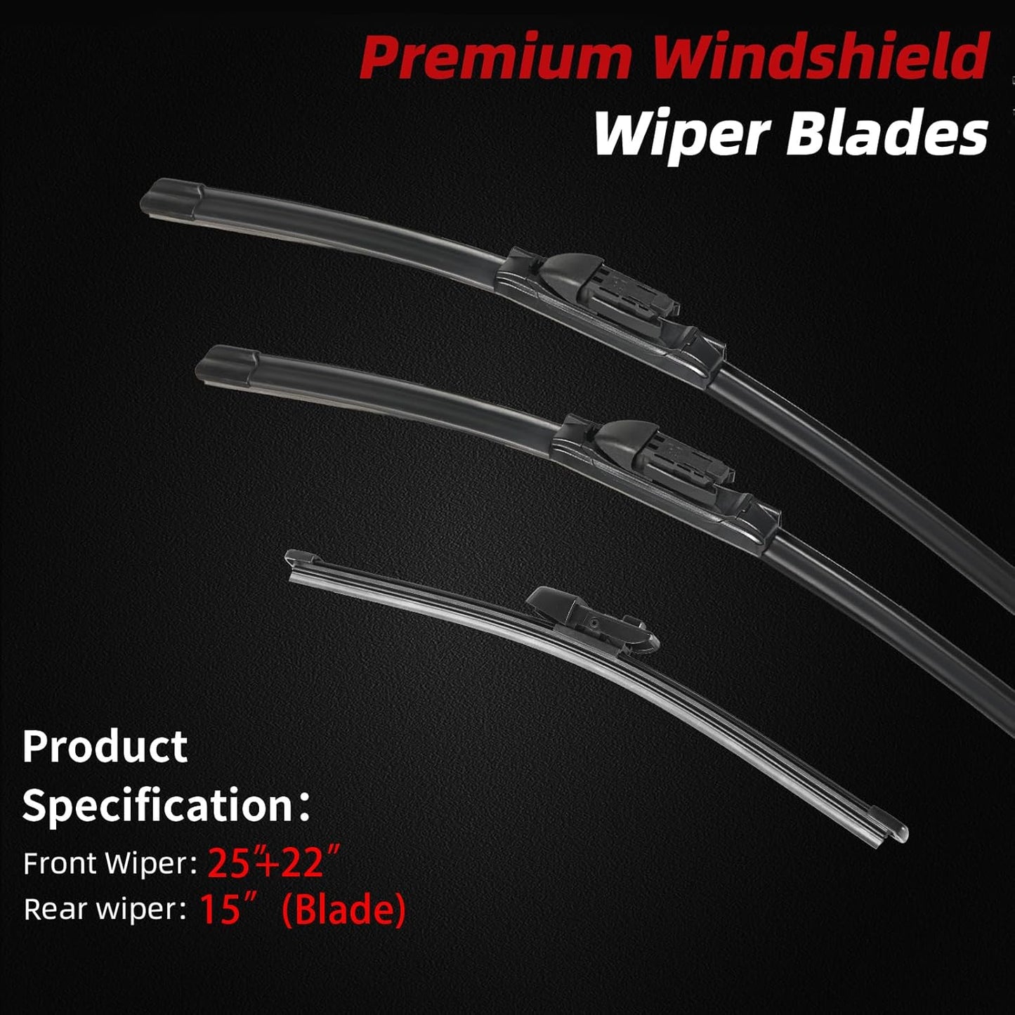 OTUAYAUTO Windshield Wiper Blades - Replacement for Volkswagen VW Tiguan 2018-2025, Front and Rear Wipers Set, Top Lock - 25"+22"+15" (Pack of 3)