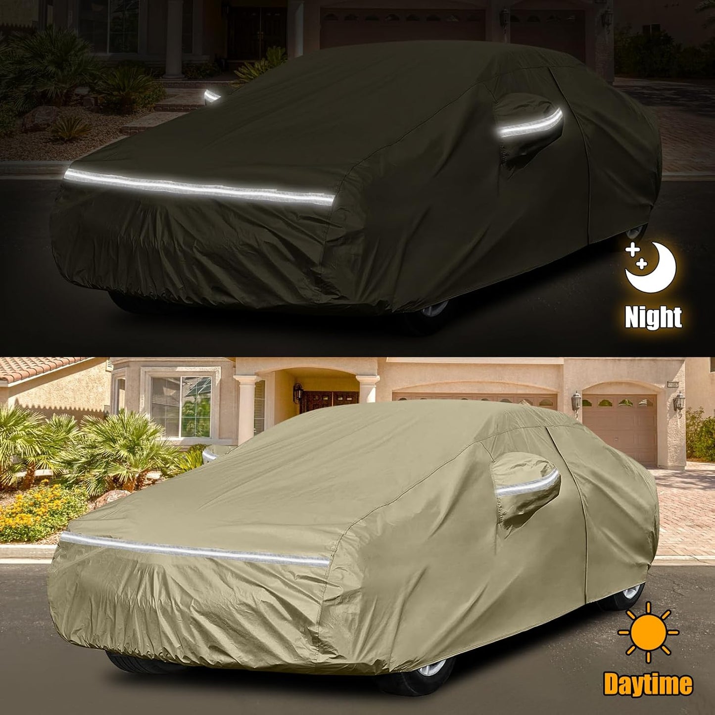 Waterproof Car Covers Replace for 2006-2025 Dodge Charger/Chrysler 300 300C, Multilayer Heavy Duty with Cotton Liner All Weather Car Cover with Zipper Door, Windproof Bands for Snow Rain Protection
