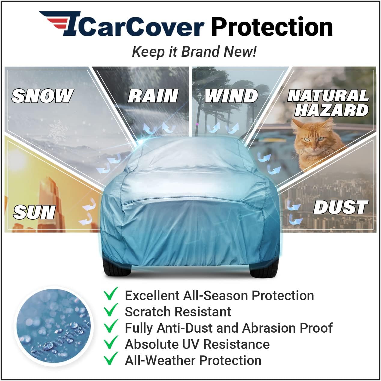 iCarCover Premium Car Cover for 2004-2018 Chevy Aveo Hatchback Heavy Duty Waterproof All-Weather Automobiles Custom Fit Indoor Outdoor UV Snow Protection Covers with Straps and Bag