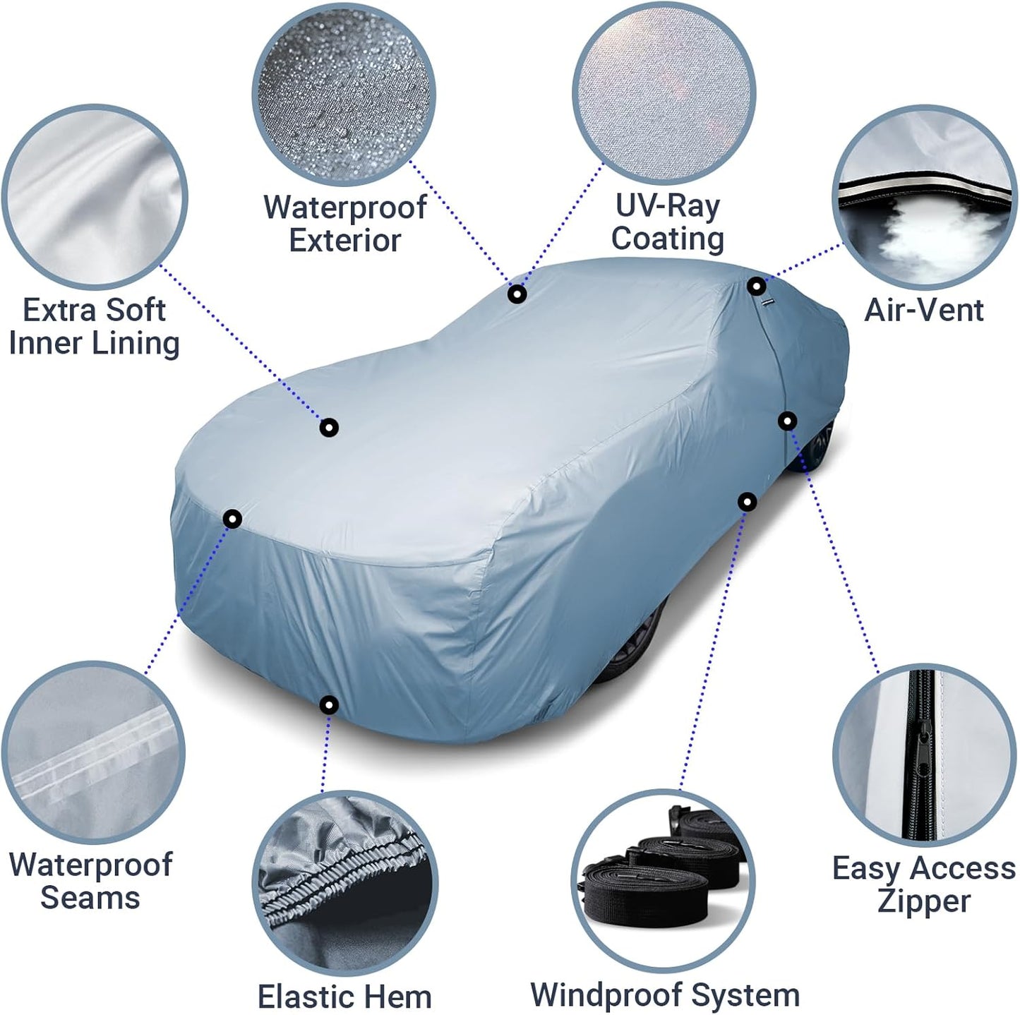 iCarCover Premium Car Cover for 1964-1967 Pontiac Tempest 4-Door Heavy Duty Waterproof All-Weather Automobiles Custom Fit Indoor Outdoor UV Snow Protection Covers with Straps and Bag