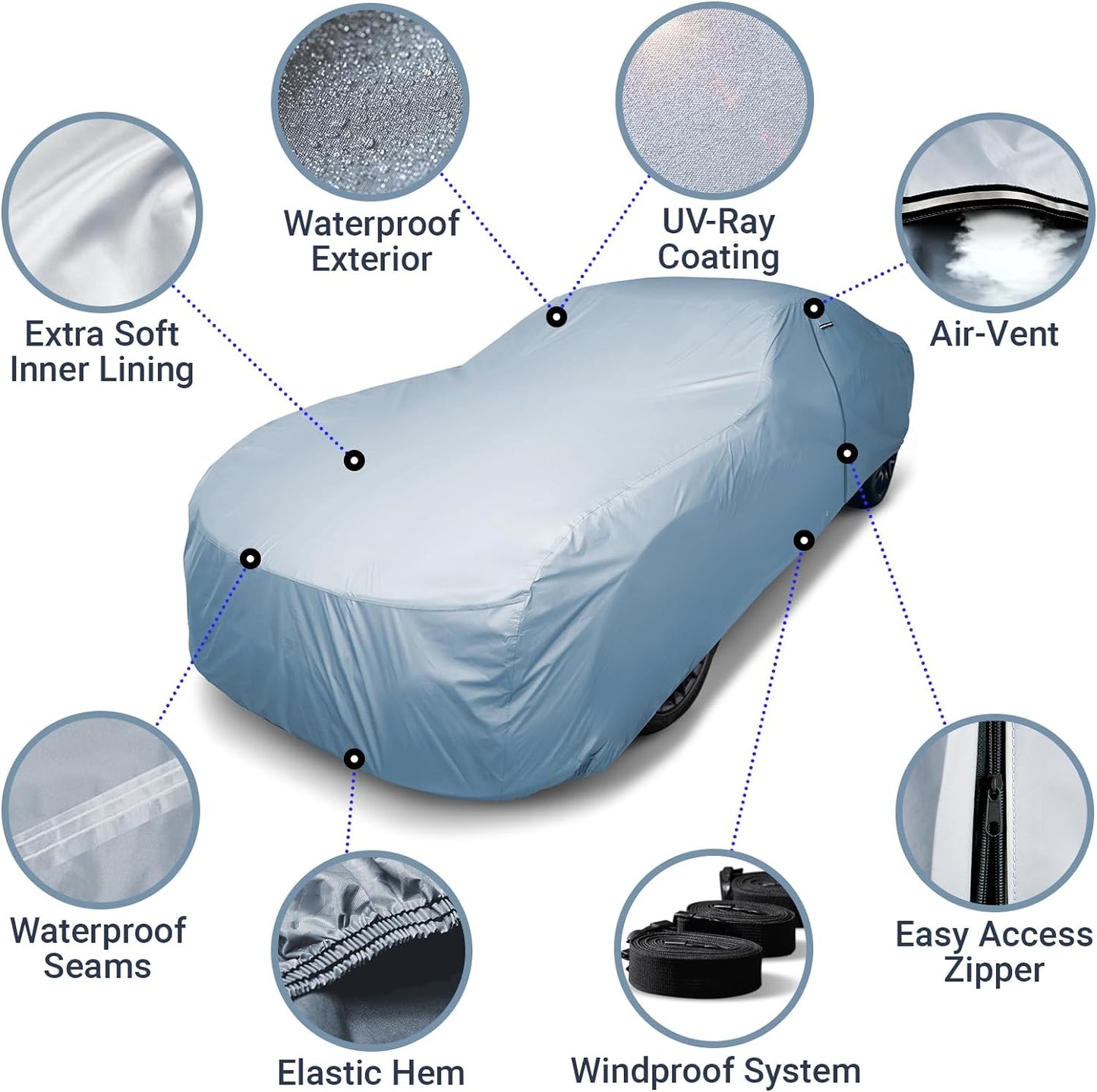 iCarCover Premium Car Cover for 1962-1967 Chevy Nova 2-Door, 4-Door Heavy Duty Waterproof All-Weather Automobiles Custom Fit Indoor Outdoor UV Snow Protection Covers with Straps and Bag