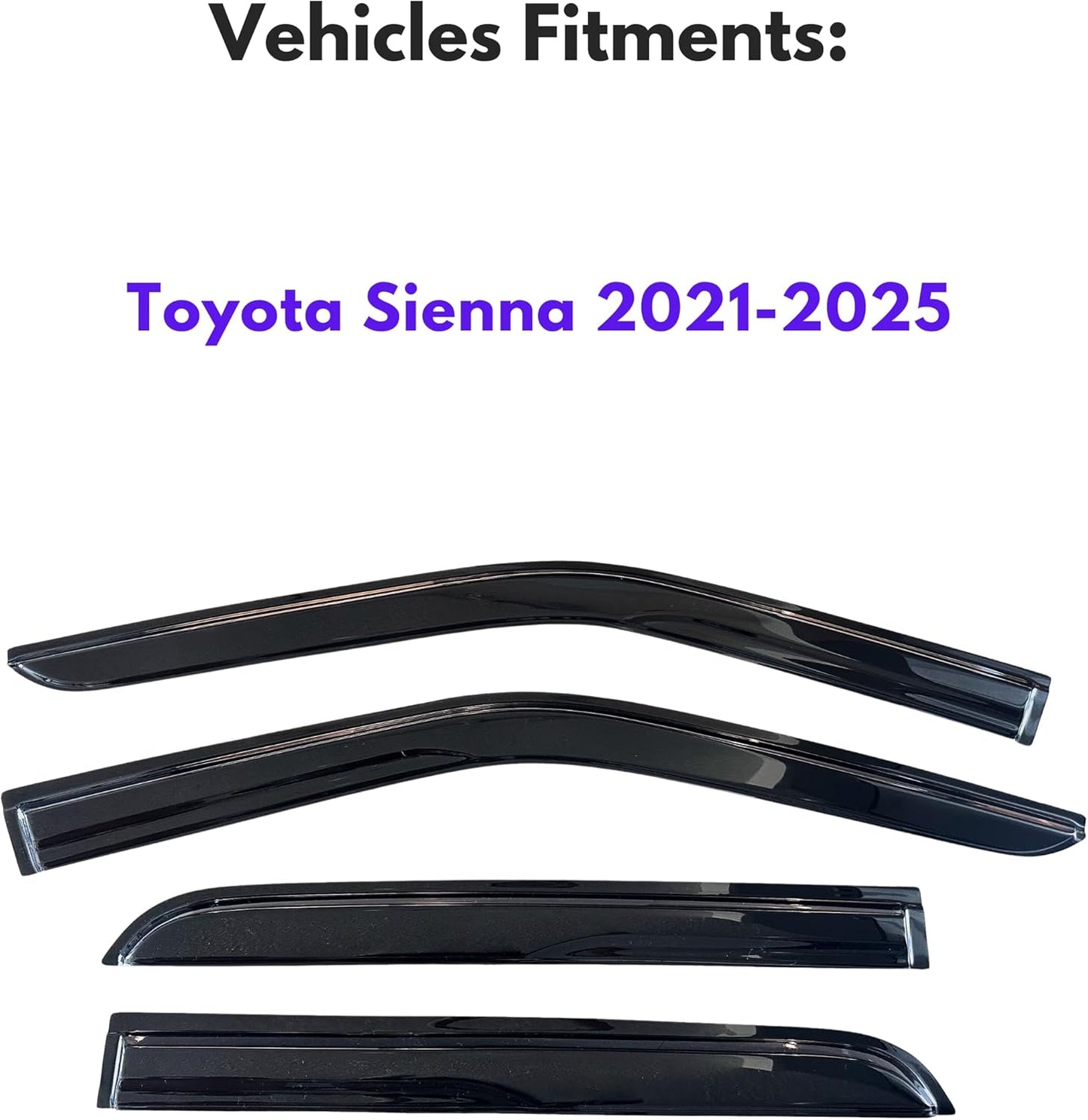 KPY Window Visor Compatible with Toyota Sienna 2021-2025, 4PC Rain Guard Side Window Vent Deflectors Tape-On Mugen Style, 2021 2022 2023 2024 2025