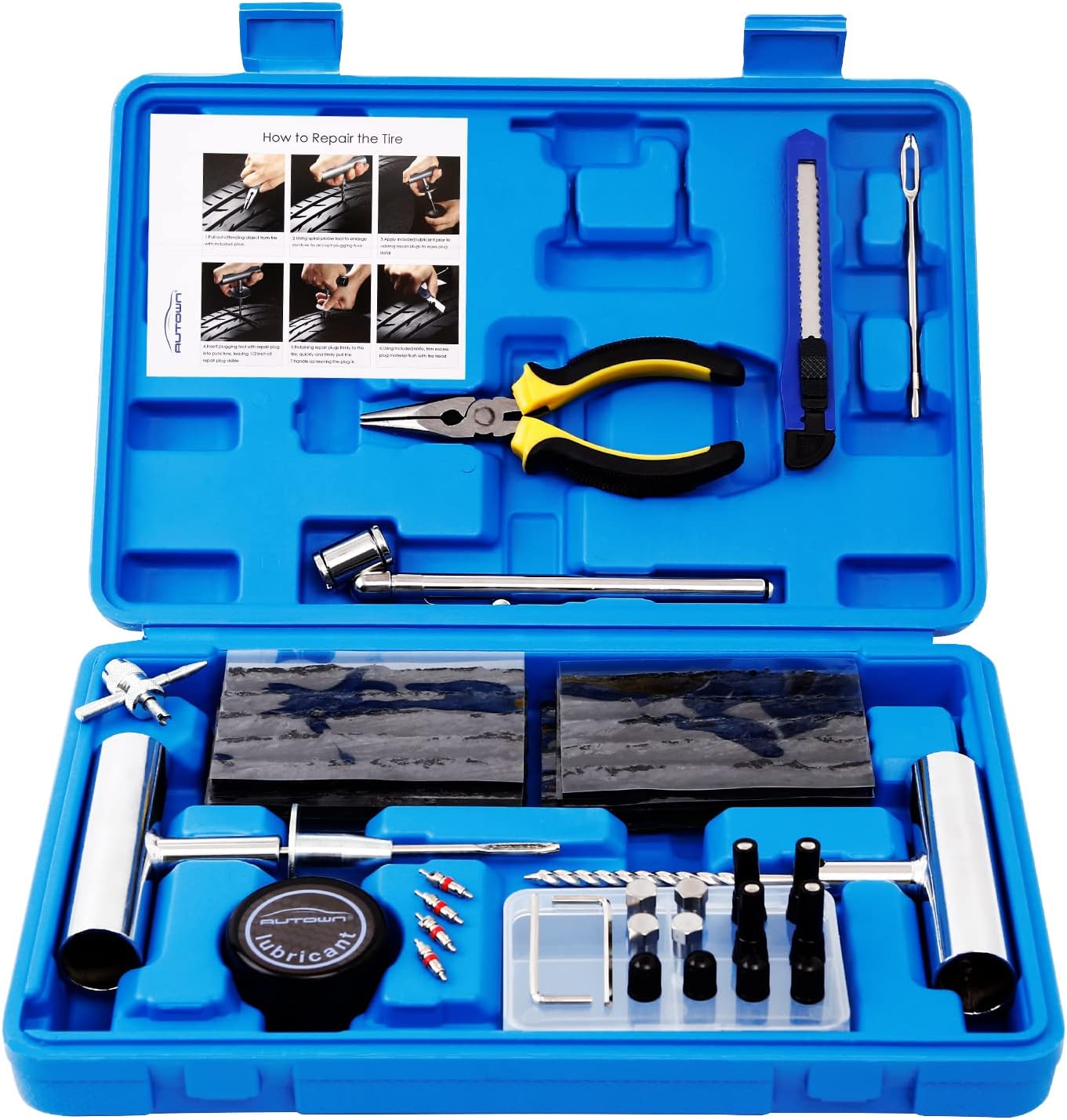 Tire Repair Kit - 68pcs Heavy Duty Tire Plug Kit, Universal Tire Repair Tools to Fix Punctures and Plug Flats Patch Kit for car Motorcycle, Truck, ARB，ATV, Tractor, RV, SUV, Trailer