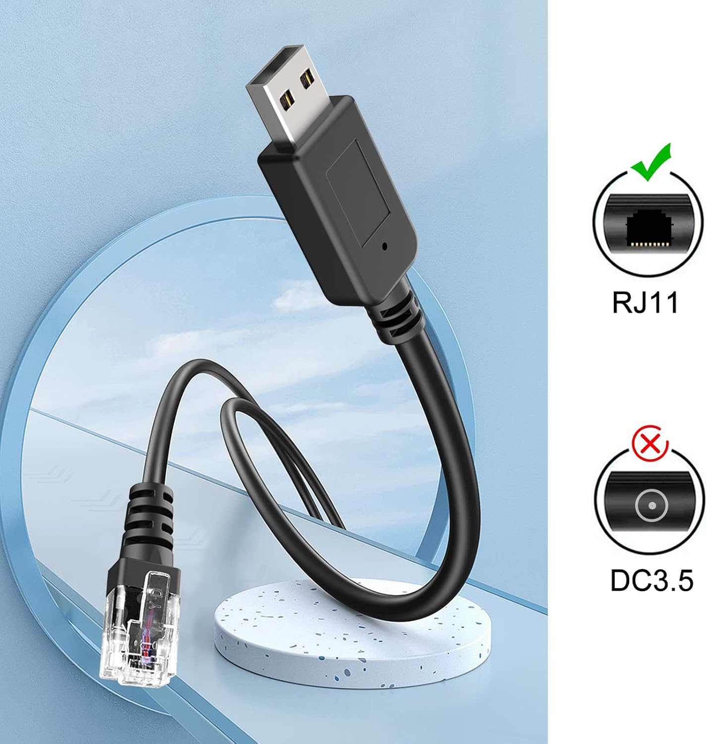 Radar Detector Cord, USB to RJ11 Cable,RJ11 Plug Power Cable,for Escort Uniden Radenso XP Beltronics Cobr Whistler Radar Detector,Replacement Power Cable for Radar Detectors (RJ11-9.84ft)